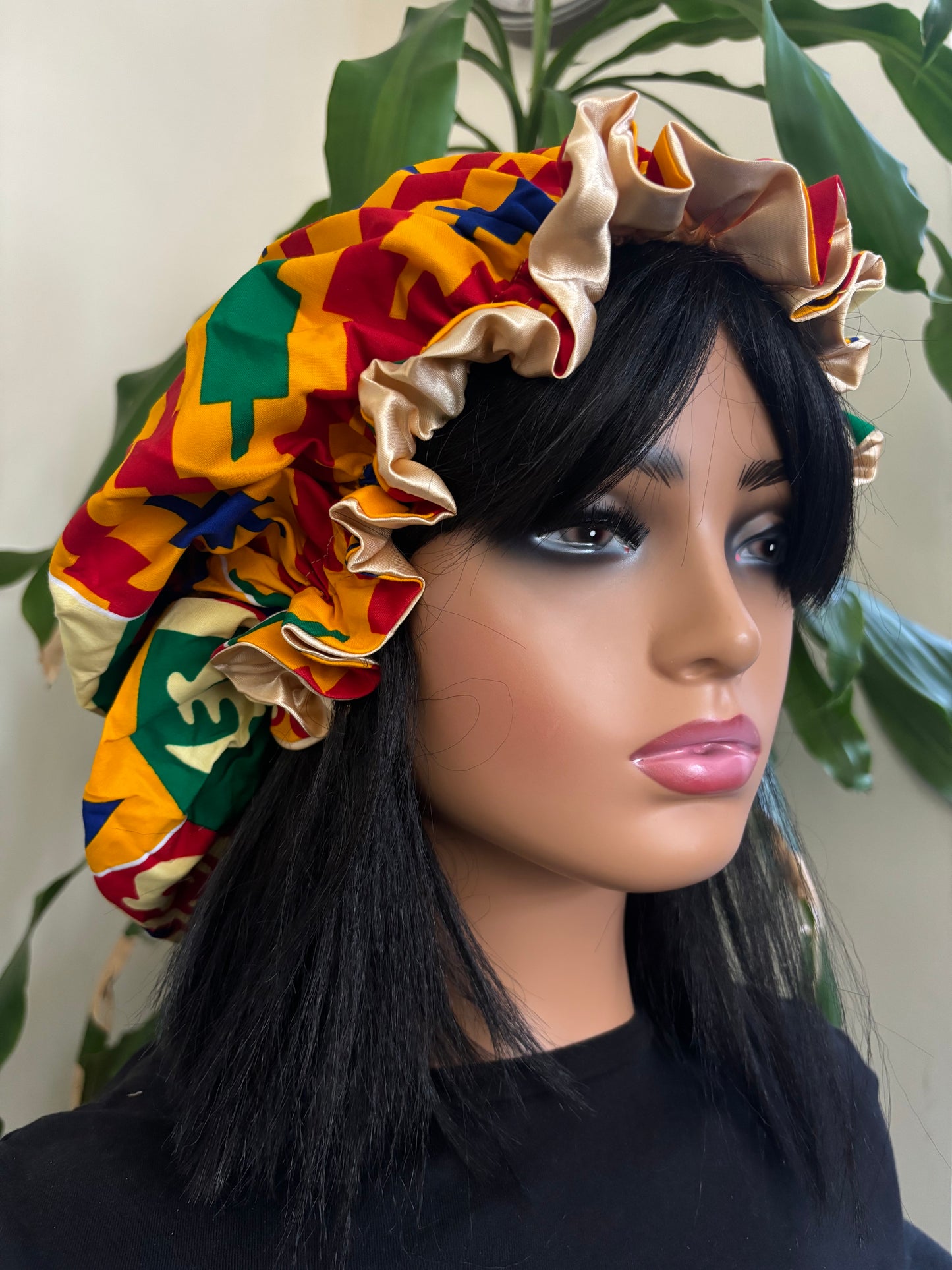 Jola - Large Satin Lined Ankara Hair Bonnet