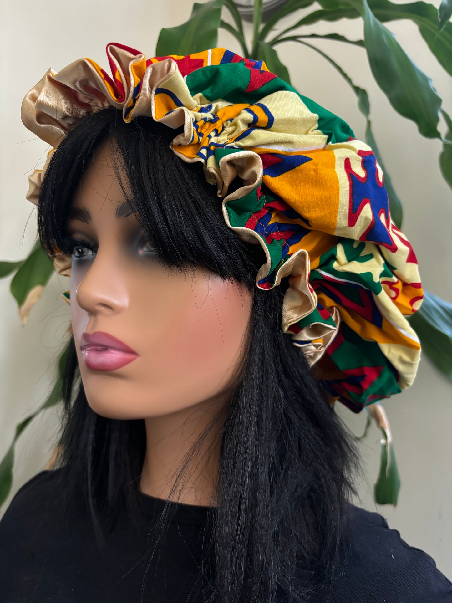Jola - Large Satin Lined Ankara Hair Bonnet