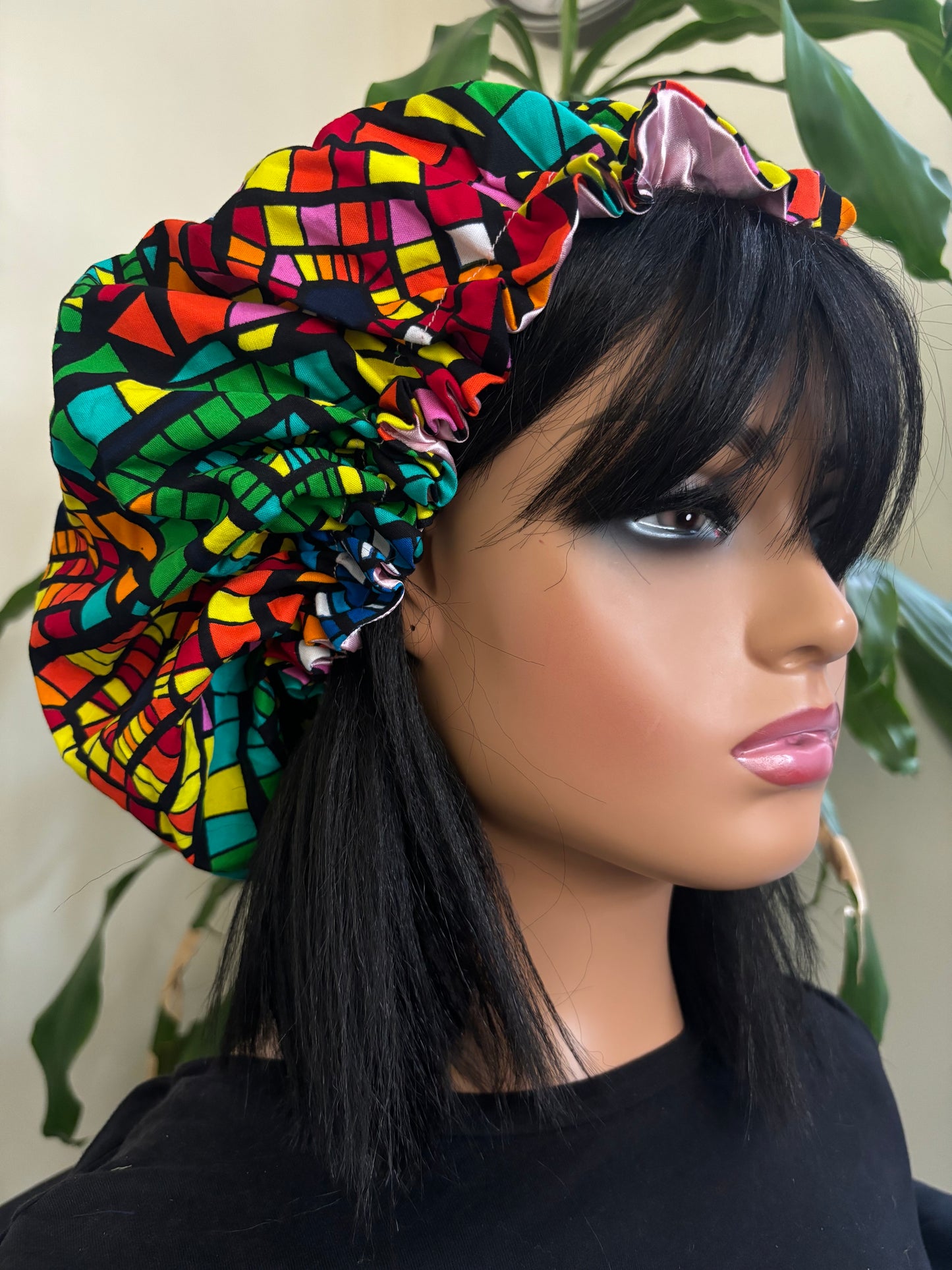 Chike - Medium Satin Lined Drawstring Ankara Hair Bonnet
