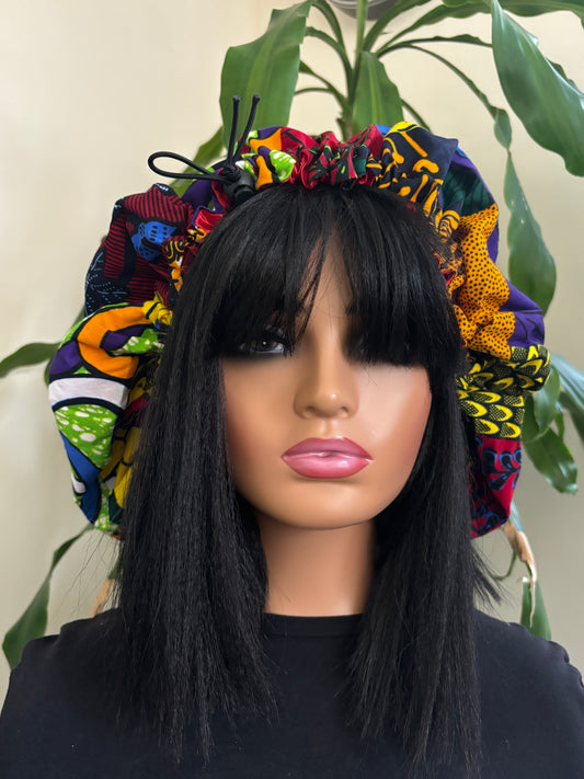 Layla - Large Satin Lined Drawstring Ankara Hair Bonnet