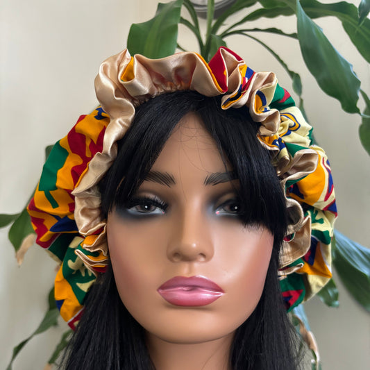 Jola - Large Satin Lined Ankara Hair Bonnet