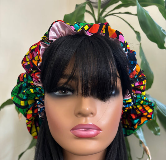 Chike - Medium Satin Lined Drawstring Ankara Hair Bonnet